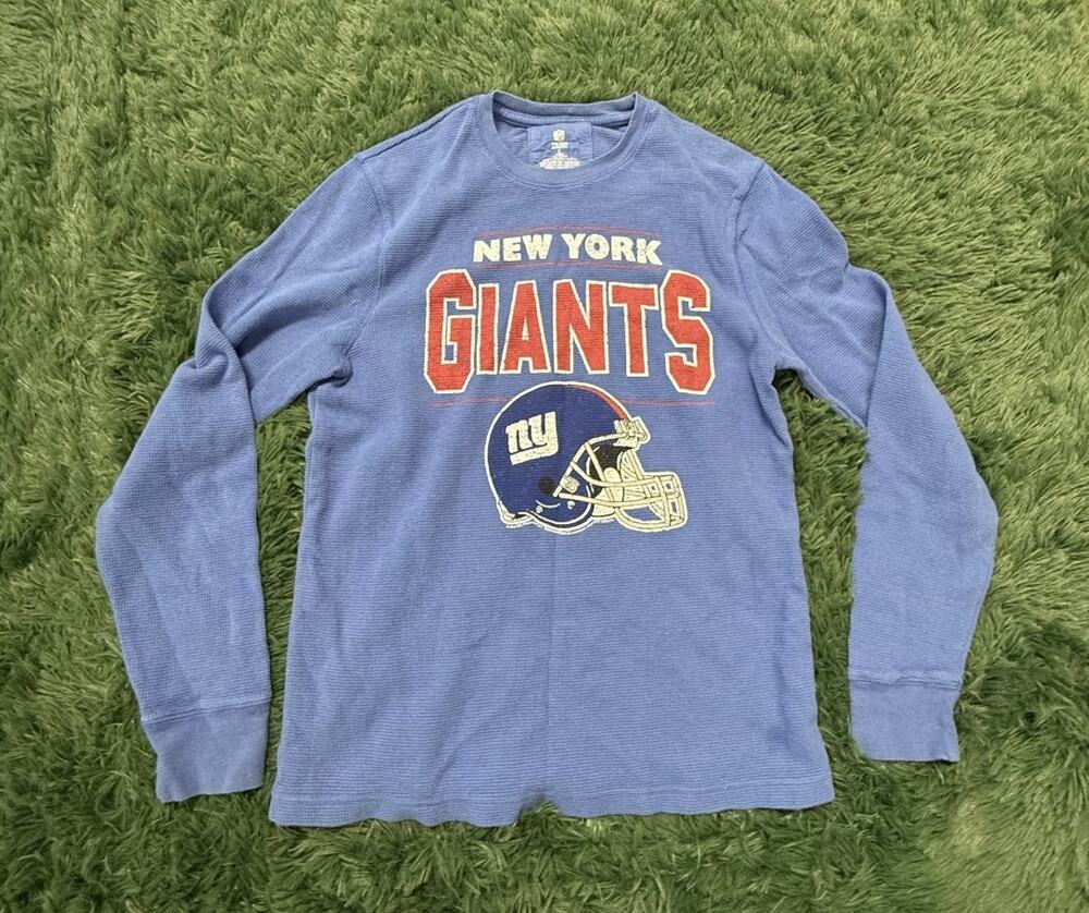 New York Giants NFL Team Apparel Blue Waffle Knit Long Sleeve Shirt Men's Size M